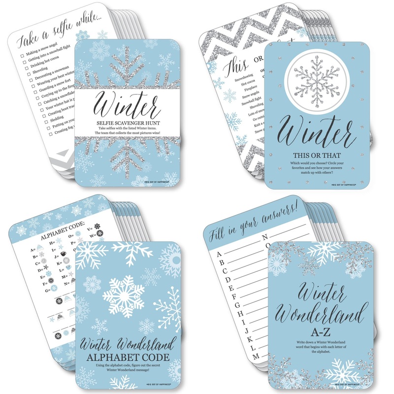 Winter Wonderland - 4 Snowflake Holiday Party and Winter Wedding Games - 10 Cards Each - Gamerific Bundle