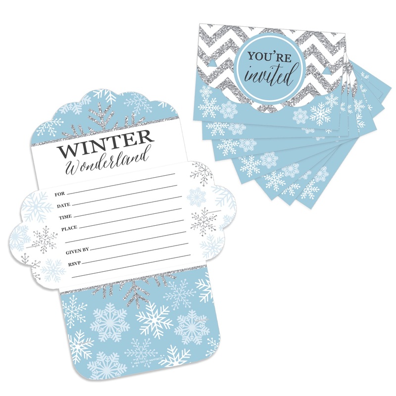 Winter Wonderland - Fill-In Cards - Snowflake Holiday Party and Winter Wedding Fold and Send Invitations - Set of 8