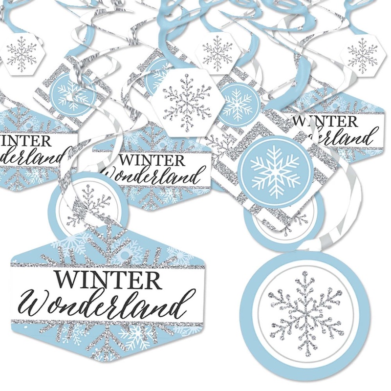 Winter Wonderland - Snowflake Holiday Party and Winter Wedding Hanging Decor - Party Decoration Swirls - Set of 40