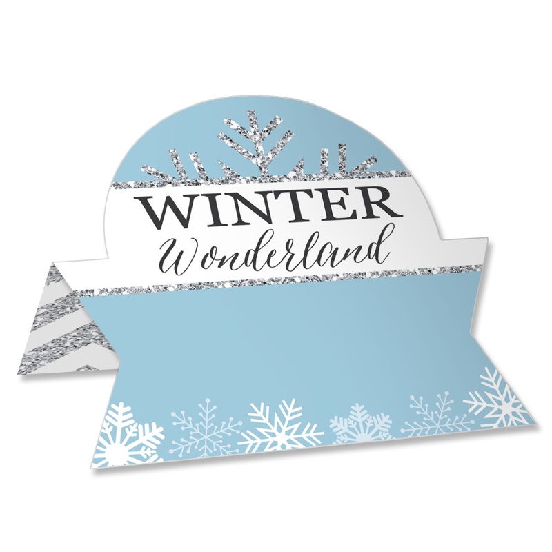 Winter Wonderland - Snowflake Holiday Party and Winter Wedding Tent Buffet Card - Table Setting Name Place Cards - Set of 24