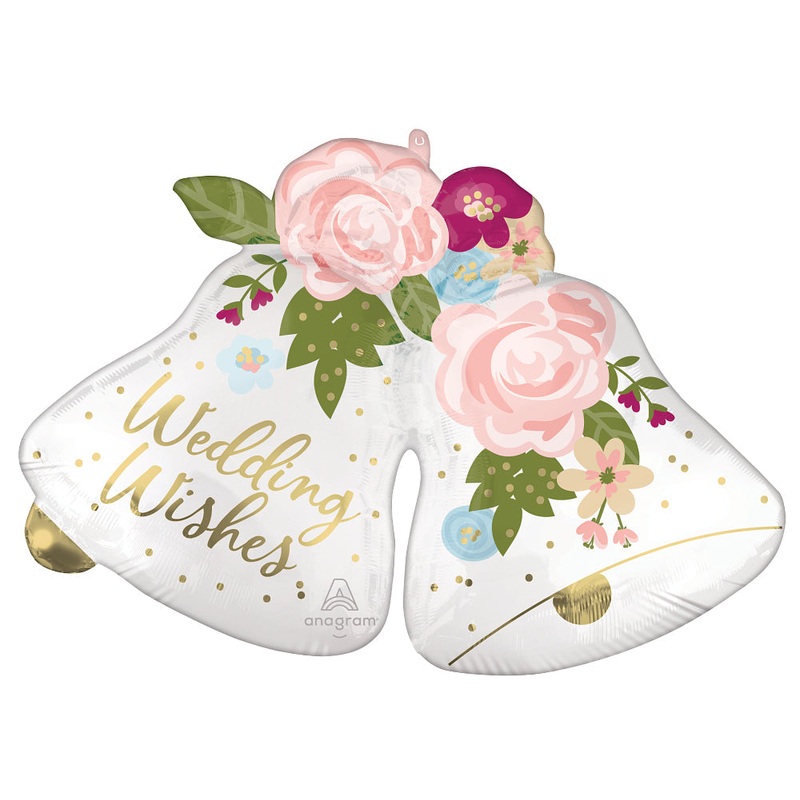 33" SuperShape Satin Wedding Wishes Bells Foil Balloon