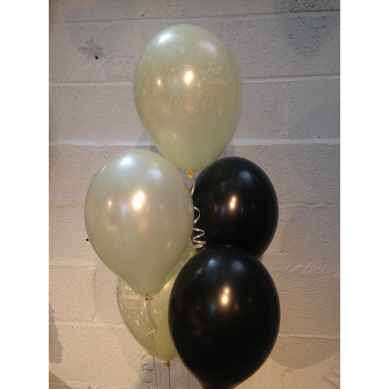 Black, & Ivory Pearlised Just Married Wedding Range Latex Balloons (Helium Quality)