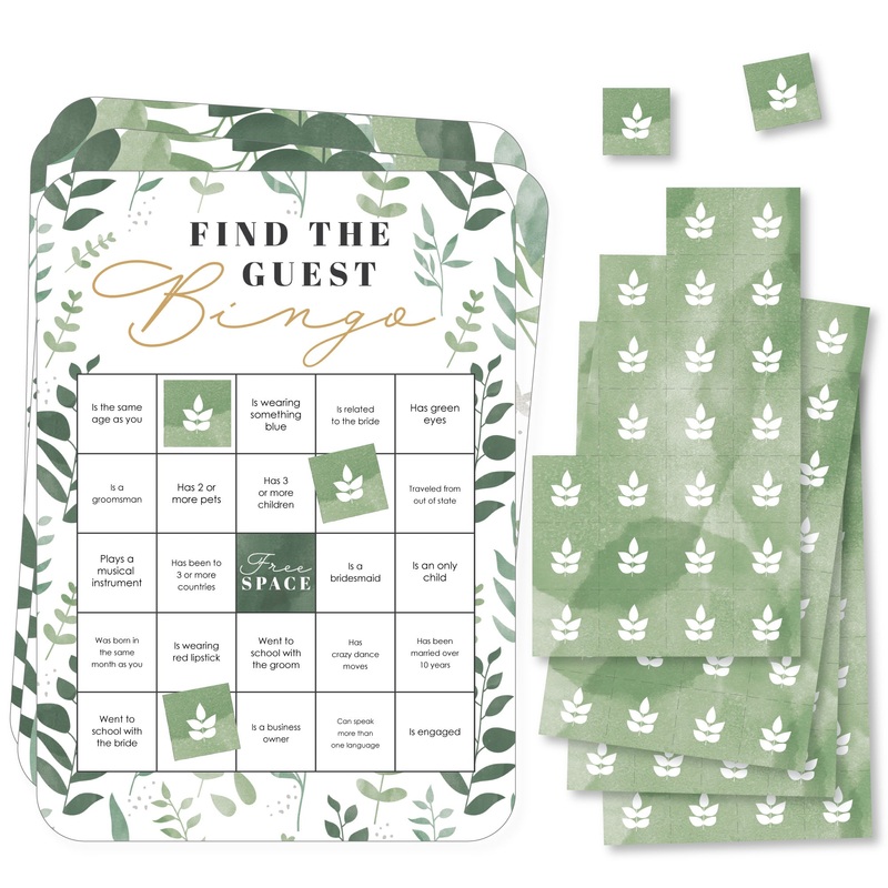 Boho Botanical Bride - Find the Guest Bingo Cards and Markers - Greenery Bridal Shower and Wedding Party Bingo Game - Set of 18