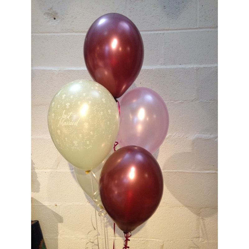 Burgundy, Ivory & Pale Pink Pearlised Just Married Wedding Range Latex Balloons (Helium Quality)