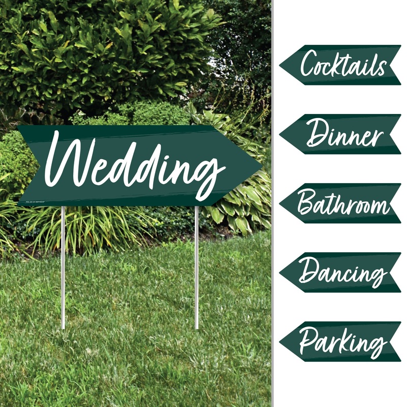 Emerald Elegantly Simple - Arrow Wedding and Receptions Direction Signs - Double Sided Outdoor Yard Signs - Set of 6