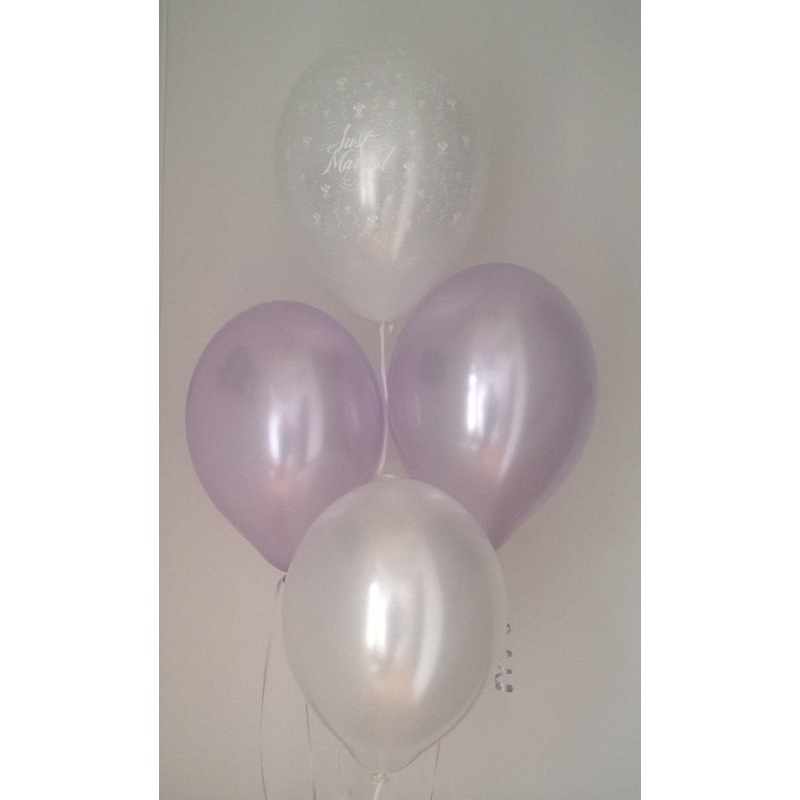 Lilac Pearlised Just Married Wedding Range Latex Balloons with Curling Ribbon