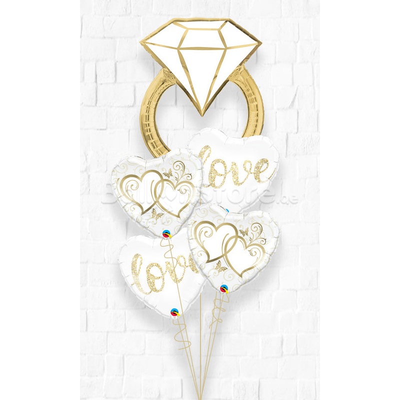 Love and Romance  Diamond Wedding Ring Balloon Bouquet