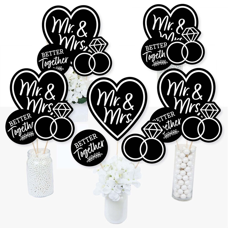 Mr. and Mrs. - Black and White Wedding or Bridal Shower Centerpiece Sticks - Table Toppers - Set of 15