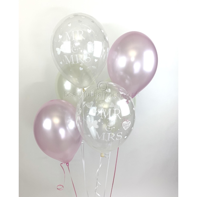 Mr & Mrs Pearlised Balloons, Pale Pink & Ivory Wedding (Helium Quality)