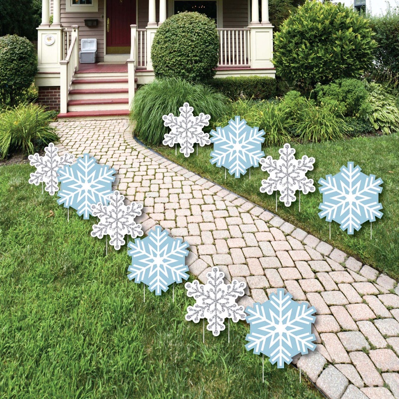 Winter Wonderland - Snowflake Lawn Decorations - Outdoor Snowflake Holiday Party & Winter Wedding Yard Decorations - 10 Piece