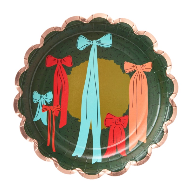 Christmas Wreath Bows Large Disposable Plates