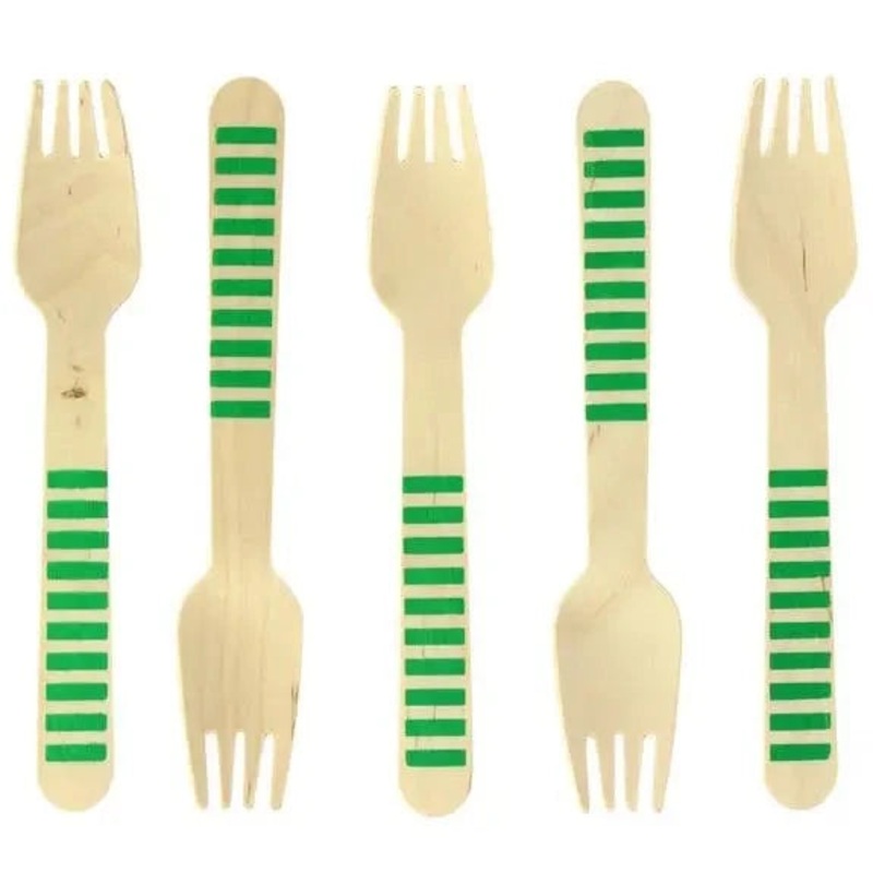Green Stripes Wooden Forks