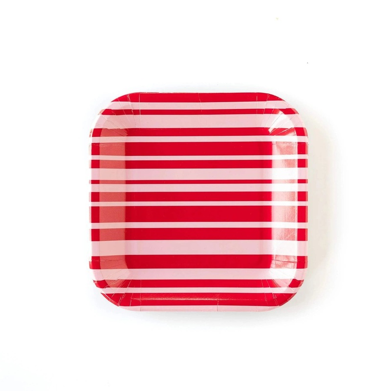 Red & Pink Striped 9in Paper Plates