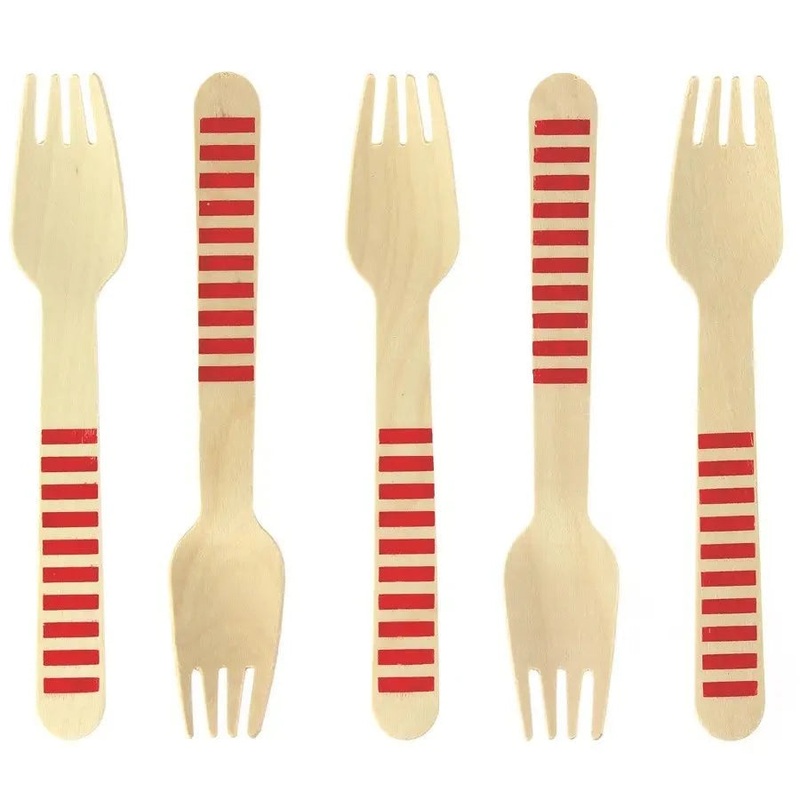 Red Stripes Wooden Forks