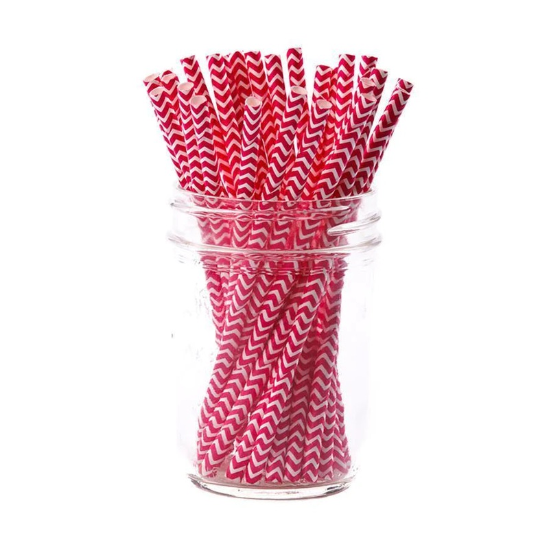Scarlet Chevron Paper Cocktail Straw