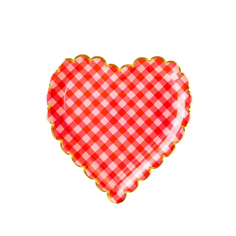 Checkered Heart Shaped Scalloped Paper Plate