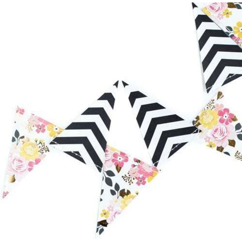 Floral Black & White Pennant Banner