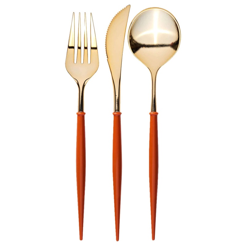Gold + Pumpkin Bella Assorted Plastic Cutlery