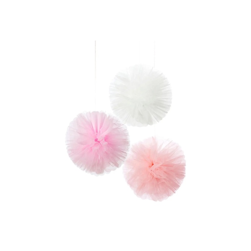 Pink and White Pom Pom Set