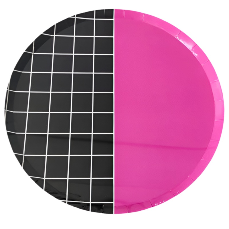 Pink Grid Large Paper Plate
