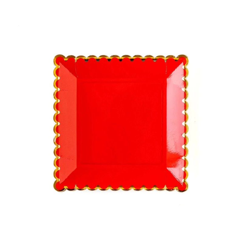 Red Scalloped 9" Square Paper Plates