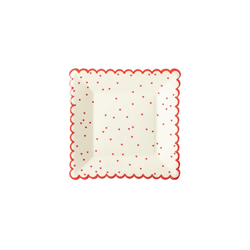 Valentine Red Scattered Heart Scalloped Plate