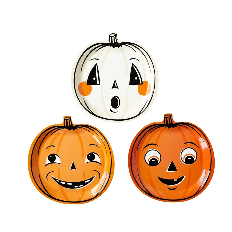 Vintage Halloween Trio Pumpkin Shaped Paper Plate Set