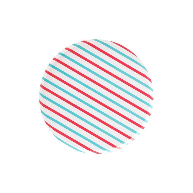 Cherry & Sky Stripe Pattern Plates - 9 inch