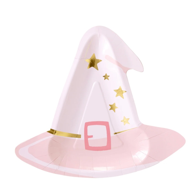 Pink Witches Hat Paper Party Plates | Halloween | Set 8