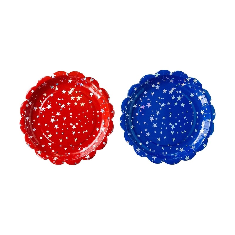 Red and Blue Sparkle Scallop Plate Set