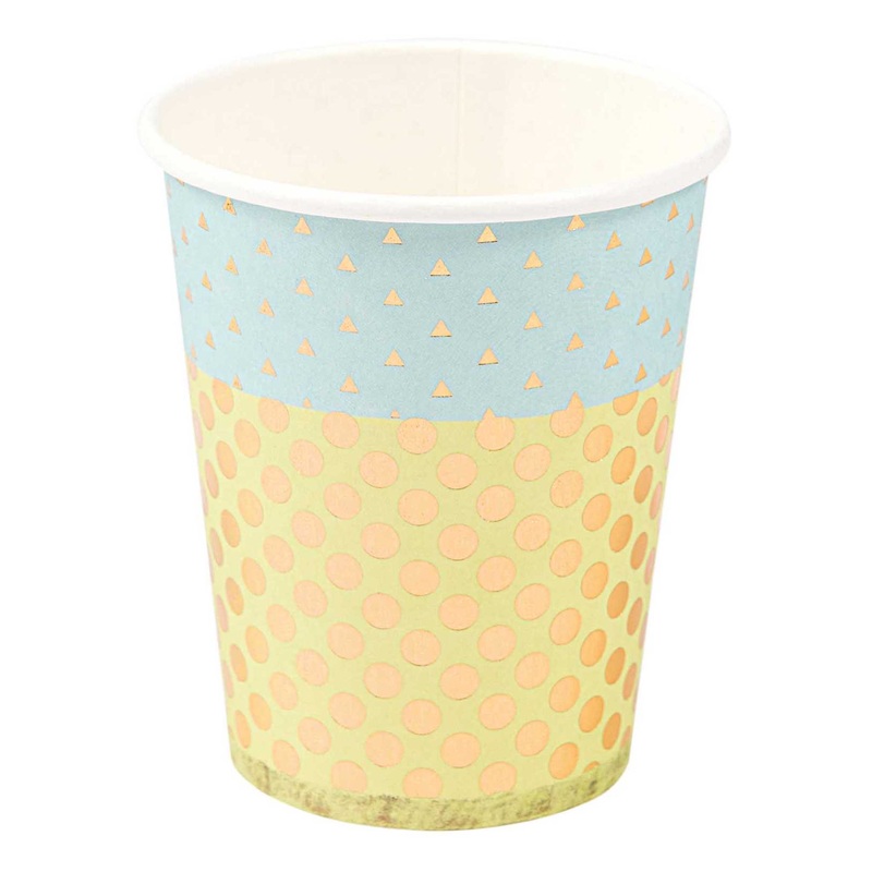 Blue Yellow and Gold Confetti Paper Party Cups | Package 12