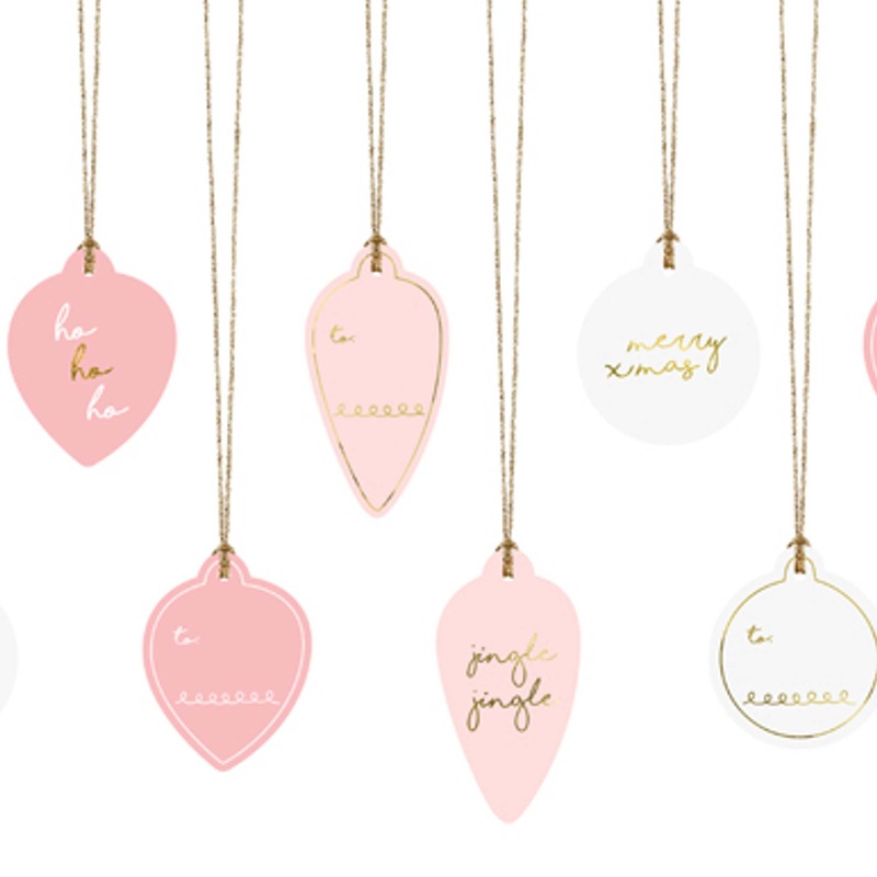 Christmas Gift Tags Blush, White & Gold Baubles | Set 12