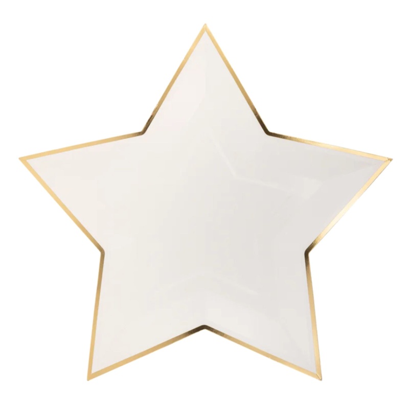 Cream Gold Star Paper Party Plates | Package 8 | 2 Sizes