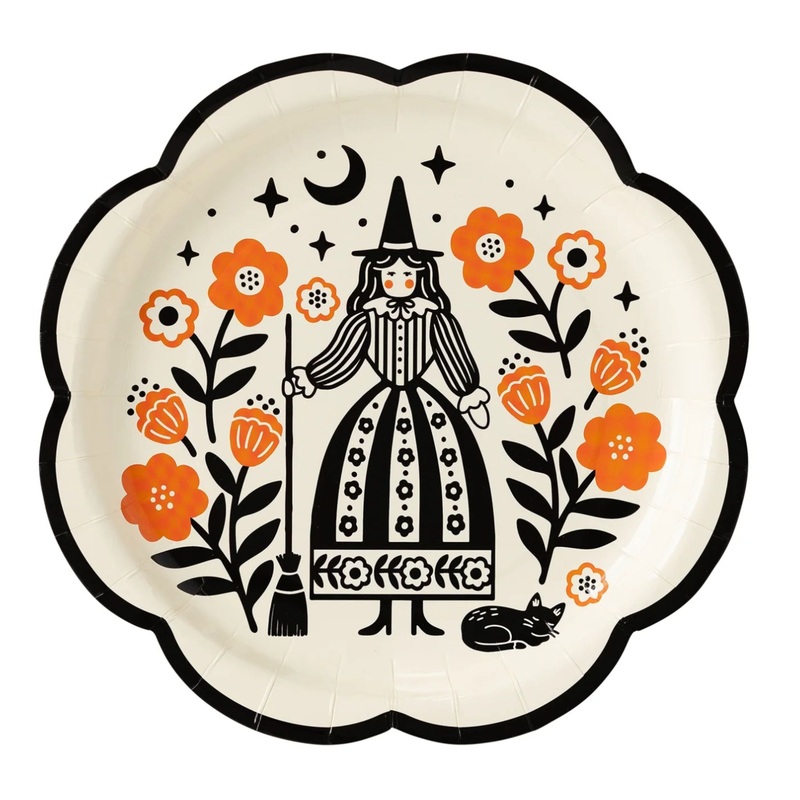 Folk Witch Paper Party Plates | Halloween | Set 8