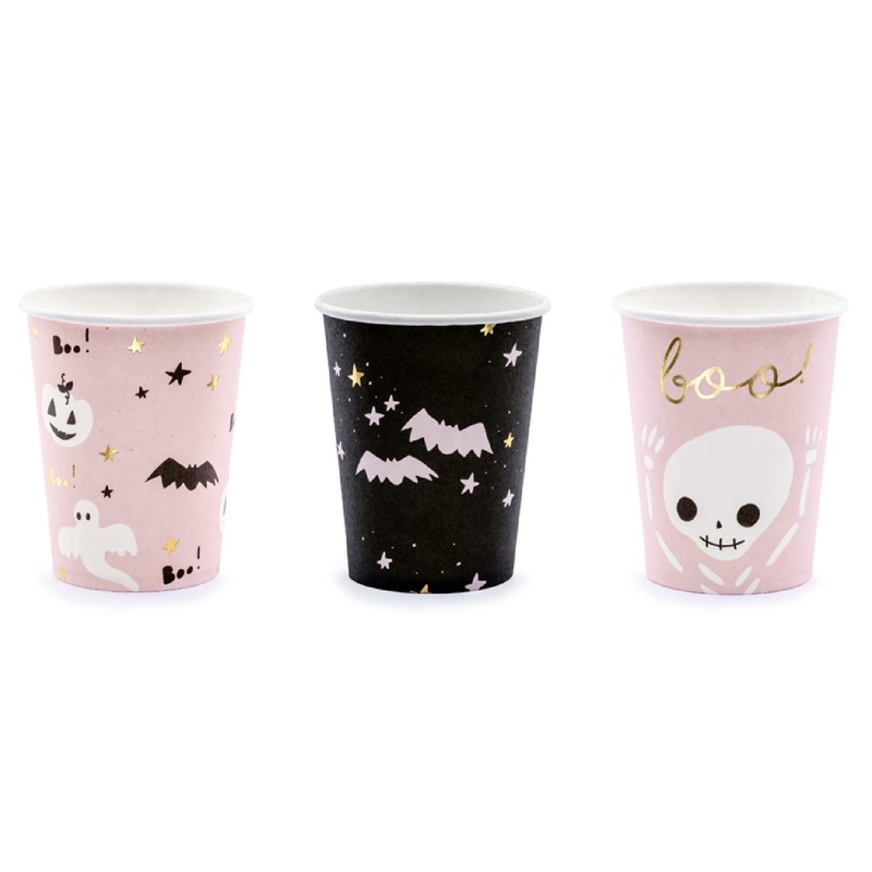 Pretty Pink Halloween Paper Party Cups | Set 6