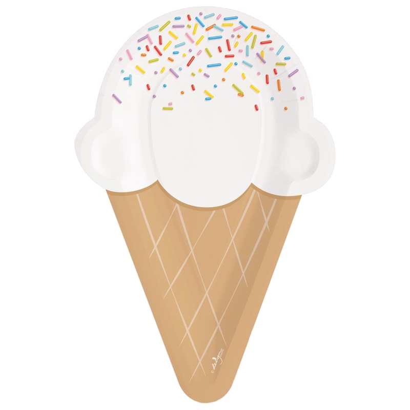 Sprinkles Ice Cream Cone Shaped Paper Party Plates | Package 8