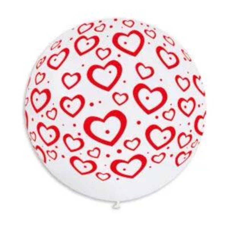 GEMAR White with Red Hearts Print 31" CLEARANCE 75% OFF
