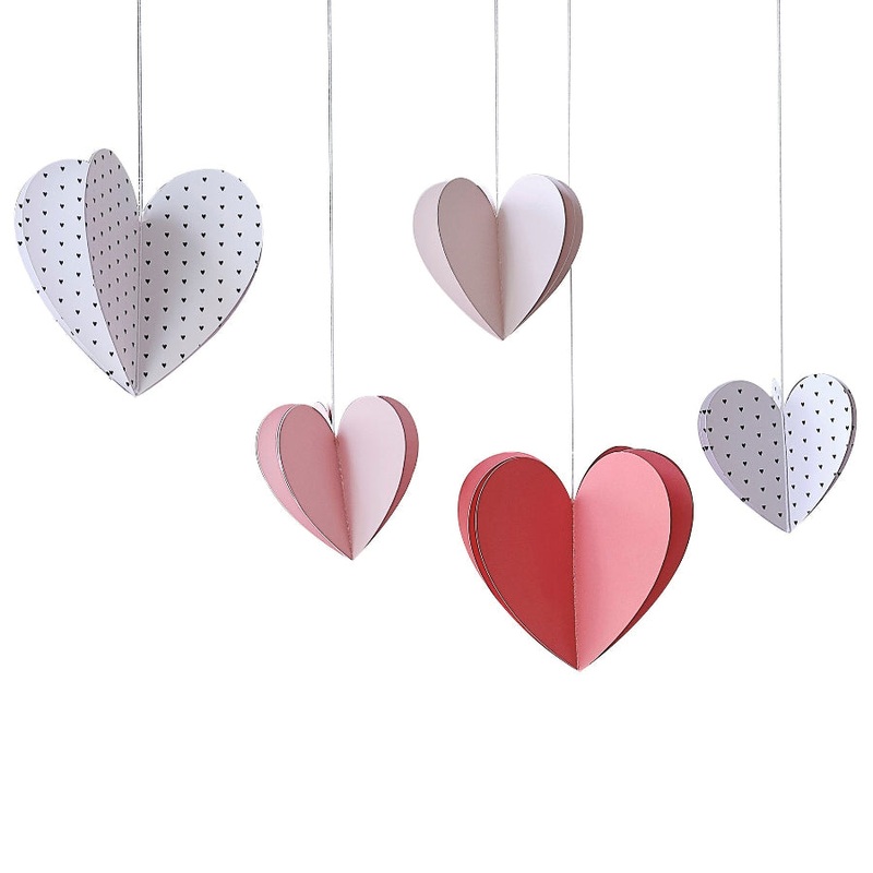 3D Hanging Heart Decorations (5 Pack)