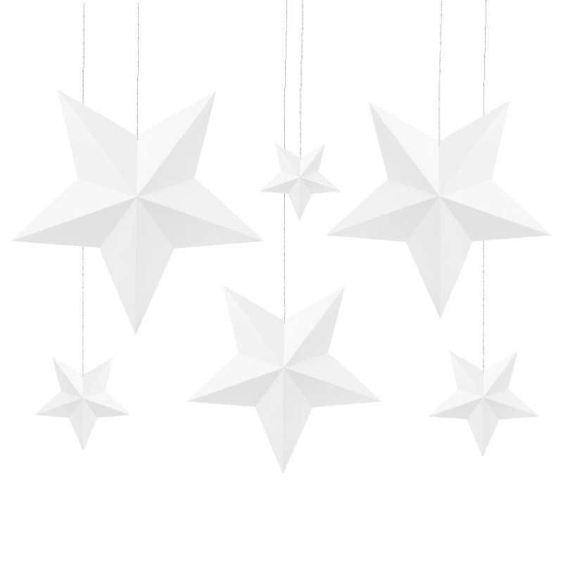 6 Hanging Folded Star Decorations - White
