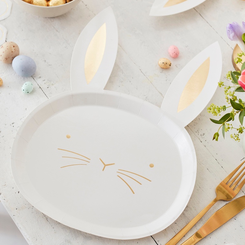 Large Gold Easter Bunny Plates (8 Pack)