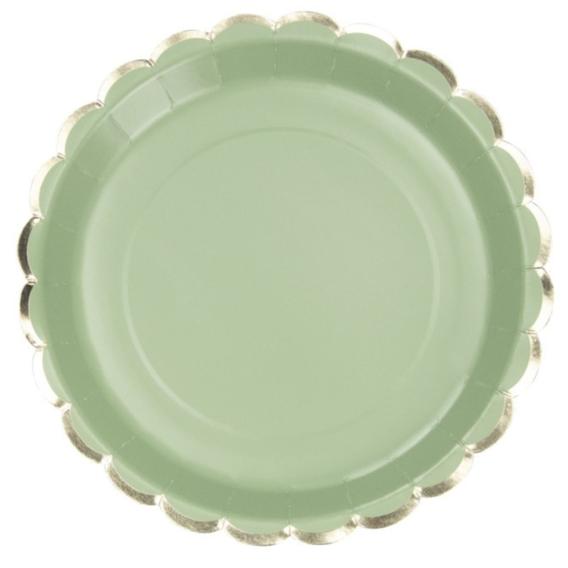 Sage & Gold Scalloped Plates (8 Pack)
