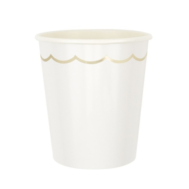 White Gold Scalloped Cups (8 Pack)