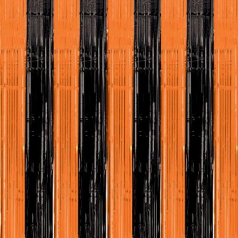 Black & Orange Fringe Foil Curtain