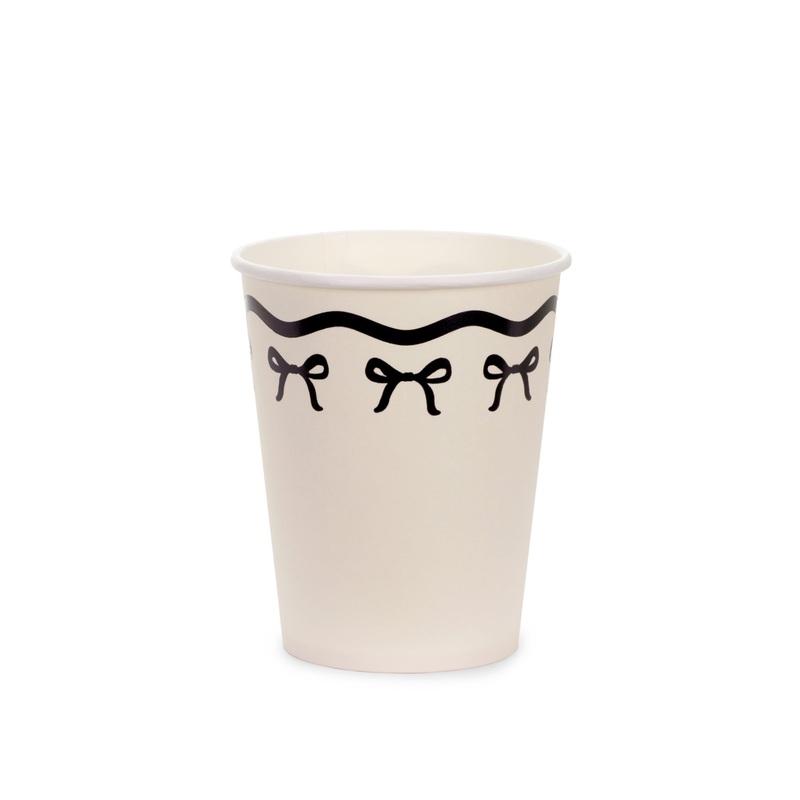 Bow Party Cups - Cream & Black (6 Pack)