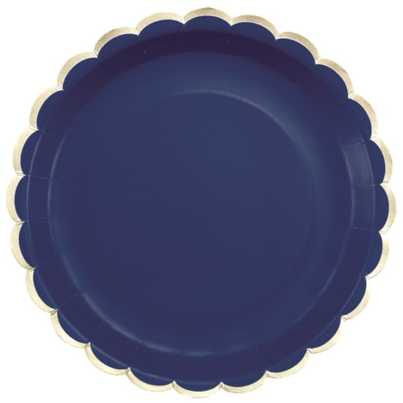 Navy & Gold Scalloped Plates (8 Pack)