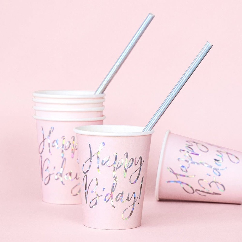 Pink Happy B'day Party Cups (6 Pack)