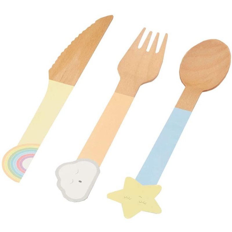 Wooden Cutlery Cute Rainbows (24 Pieces)