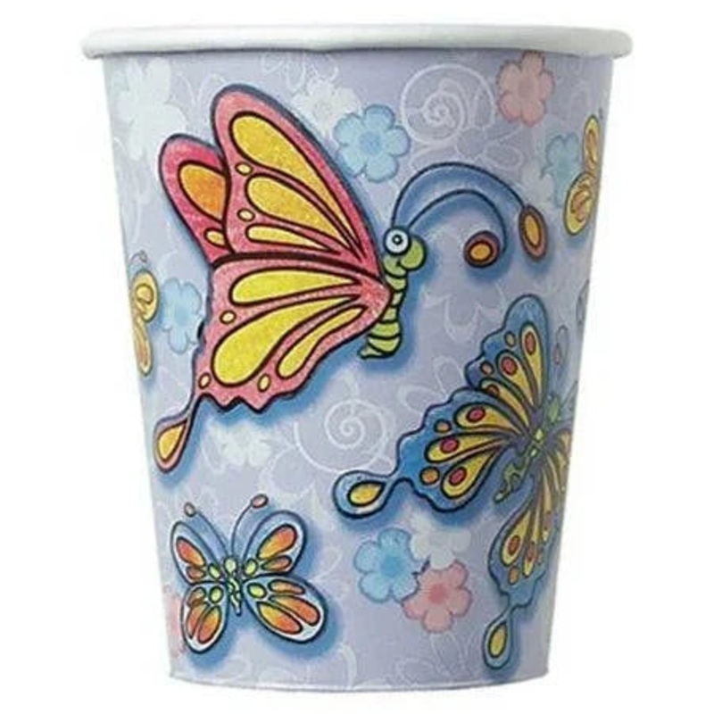 Butterfly 9oz Paper Cups 8ct - Unique
