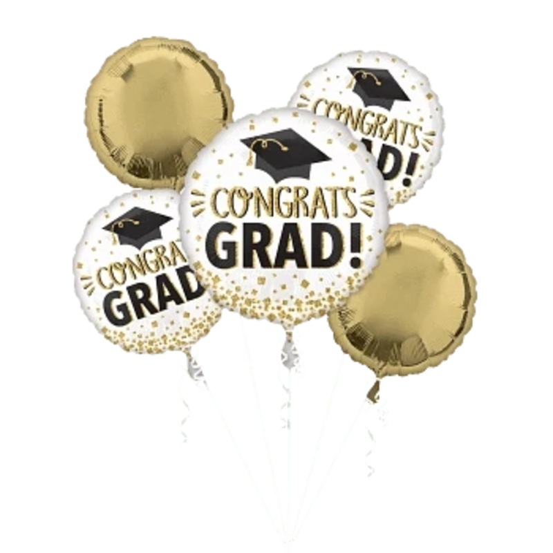Congrats Grad Gold Balloon Bouquet 5ct - Anagram