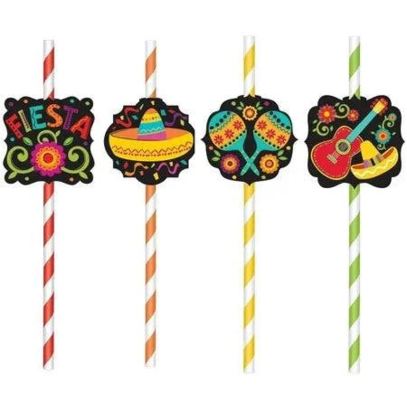Fiesta Paper Straws w/Printed Accent Signs 12ct- Amscan